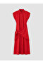 Two Mt Shop Quality Lcw Vision Red Voile Plain Standard & Regular Shirt Collar Midi Shirt Dress - 6