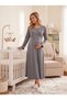 New Season Smoked Double-Breasted Collar, Easy Breastfeeding Feature Design, Long Sleeve, 100% Cotton Maternity Nightgown - 5