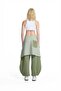 Khaki Belt Detailed Contrast Paneled Trousers 19019 - 5