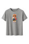 Women's Gray Retro Teddy Bear Printed T-Shirt Comfortable Fit 100% Cotton - 2