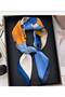 Women's 70X70 cm Blue Orange Floral Patterned Satin Scarf - 2