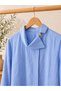 Women's Blue Shawl Collar Detailed Long Sleeve Shirt - 2