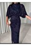 Shoulder-To-Shoulder Draped Glitter Flock Printed Maxi Dress - 2