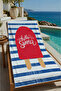 Navy Blue White Striped Red Text Detailed 70X150 Beach Towel - Digital Printed Fade-Resistant Bath Towel
