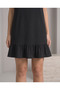 Women's Black V-Neck Sleeveless Skirt with Ruffles Comfortable Fit Viscose Elastane Fabric Dress - 3