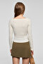 Serrur Women's Stretchy Fabric Bodycon Slim Fit Ecru Blouse with Ballerina Collar - 5