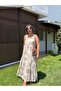 Ethnic Patterned Brown Chiffon Dress with Straps - 4