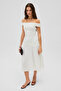 Sable Women's Soft and Flexible Fabric Off-The-Shoulder Long White Dress with Drawstring Detail - 3