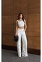 Women's Ecru Embroidered Wide Leg Cotton Denim Trousers with Ecru Embroidery and Ripped Detail - 3