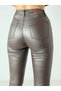 Women's Brown High Waist Skinny Jeans with Shiny Texture - 5