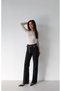 Women's Black Jean Trousers High Waist Chain Belt Detailed Wide Leg - 4