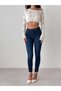 Women's Dark Blue Skinny Cut Narrow Leg Navy Blue Denim Jean Trousers High Waist - 2