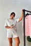 طقم بيجامة نسائي بأكمام قصيرة وشورت بنقشة الكرز - ملابس منزلية مريحة برقبة دائرية - 2