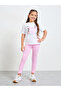 Girls Pink Lettuce Hem Ribbed Leggings - 2