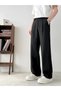 Men Black Linen-Look Pleated Wide-Leg Trousers - 2