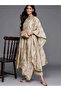 Grey Printed Silk Blend A-Line Kurta, Palazzos and Dupatta Set