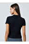 Black Ribbed Round Neck Fitted T-Shirt - 5