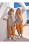 100% Cotton Orange Gray Striped Sleeveless Jumpsuit - 5