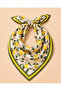 Women's Lemon Patterned 50X50 cm Satin Scarf, Green Edged Silky Textured Square Neck Hair and Bag Accessory