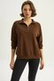 Women's Stand Collar Half Zipper Pocket Detailed Oversize Modal Bitter Brown Sweatshirt