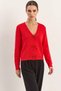 Women's V-Neck Knitwear Red Cardigan with Pearl Bow Accessories