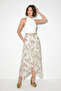 Women's Lined Elastic Waist Floral Patterned Asymmetrical Cut Crush Effect Chiffon Green Skirt - 5