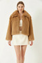 Women's Collared Faux Fur Lined Tan Coat - 3
