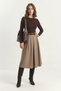 Women's Pleated Detailed Midi Length Belted Milk Brown Skirt - 2