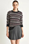 Women's Shoulder Patch Patterned Knitwear Anthracite Sweater