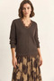 Women's V-Neck Lace Detailed Knitwear Bitter Brown Sweater - 3