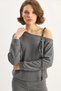 Women's Single Shoulder Top with Shawl Accessories and Loose Trousers Thessaloniki Anthracite Set - 5