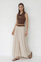 Women's Pleated Lined Maxi Cream Skirt with Belt Detail - 3