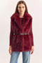 Women's Jacket Collar Lined Belted Fur Burgundy Vest - 7