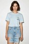 Women's Handcrafted Flamingo Embroidery Detailed Premium Design Cotton T-Shirt Baby Blue - 4