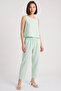 Women's Thick Strap Blouse Elastic Waist Pants Modal Water Green Set - 4