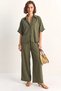 Women's Oversize Short Sleeve Elastic Waist Wide Leg Khaki Suit - 4