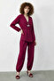 Women's Tie-Up Double-Breasted Jacket with Elastic Cuffs and Comfortable Trousers in Fuchsia - Top and Bottom Set - 2