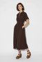Women's Buttoned Pocket Detailed Waist-Slit Midi Modal Bitter Brown Dress - 6