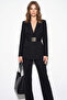 Women's Classic Black Jacket with Double Belt Detail