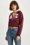 Women's Embroidered Three-Thread Embroidered Hooded Crop Burgundy Cardigan - 4