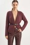 Women's Belt Detailed Knitwear Burgundy Cardigan - 5