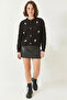 Women's Pompom Patterned Knitwear Black Cardigan - 6