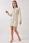 Women's Beige Dress with Pocket Flap Detail and Buttons - 4