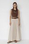 Women's Pleated Lined Maxi Cream Skirt with Belt Detail