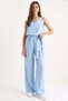 Women's V-Neck Strappy Blouse with Palazzo Pants Baby Blue Top and Bottom Set - 5