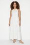 Women's Halter Neck Layered Detailed Modal Maxi White Dress
