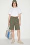 Women's Elastic Waist Tie Pocket Detailed Cotton Linen Green Shorts
