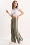 Women's Striped Elastic Waist Seasonal Palazzo Khaki Trousers with Pocket Detail - 4