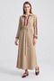 Women's Zippered Flowy Long Milk Coffee Dress with Belt - 3