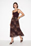 Women's Belted Elastic Waist Patterned Pleated Asymmetrical Cut Lined Midi Tulle Skirt De Coffee Black - 3